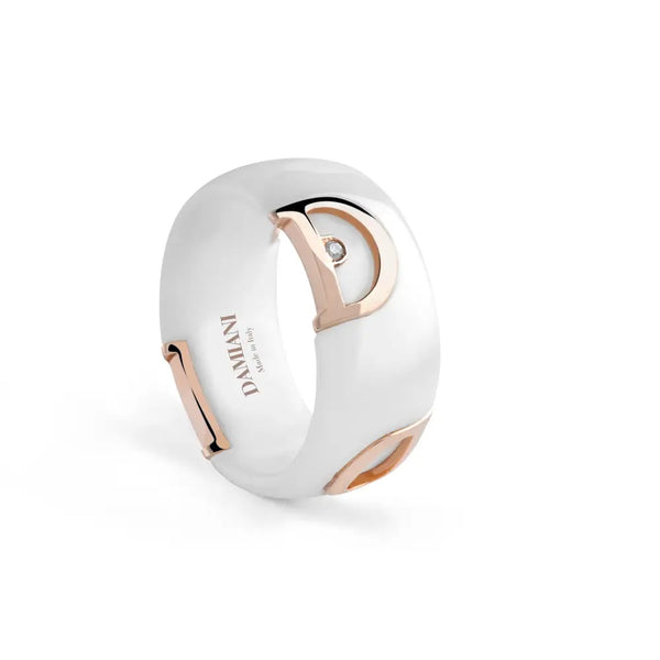 D.Icon White Ceramic, Pink Gold and Diamond Ring